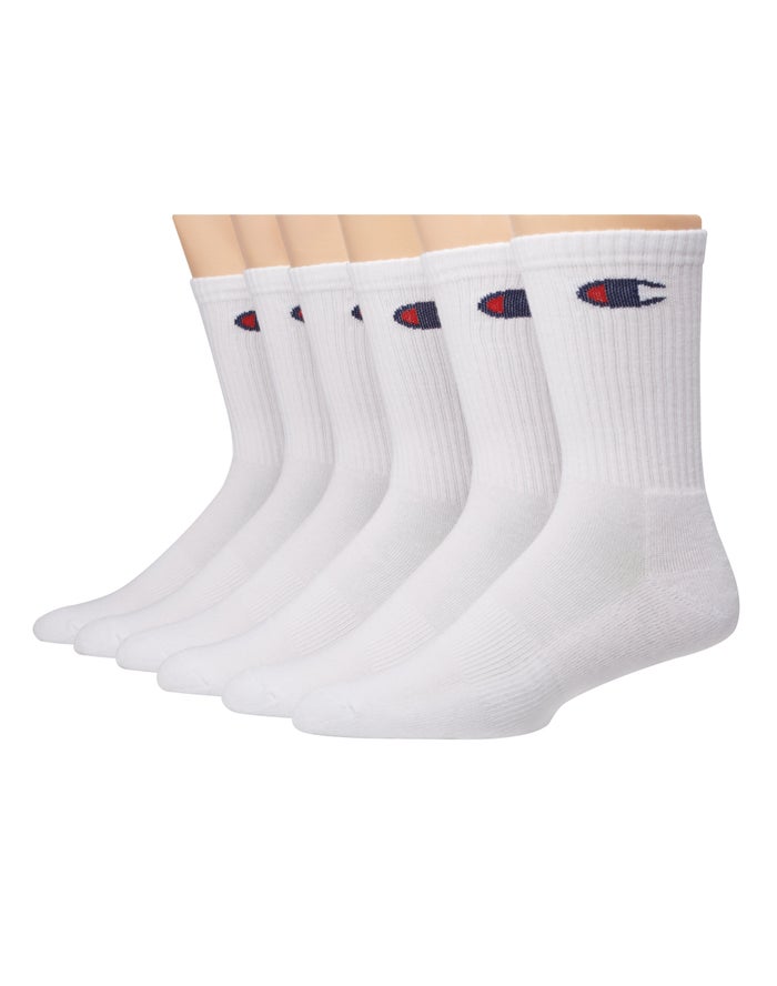 Champion Herre Sokker Hvide - Crew Extended Sizes 6-Pairs - Danmark UHO-607159